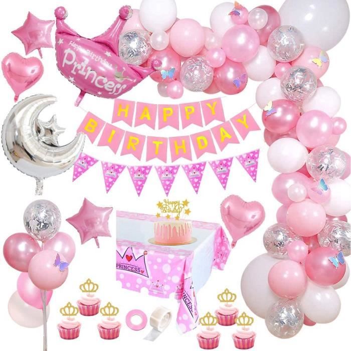 Decoration Anniversaire Fille Guirlande Ballon Anniversaire Banniere Joyeux Anniversaire Latex Ballons Couronne De Princesse Diy Cdiscount Maison