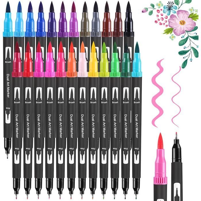 Pack De 24 Feutres Double Pointe MISDUWA - 0.4mm Et 1-2mm - Pour Coloriage Adulte, Manga, Dessin Et Calligraphie