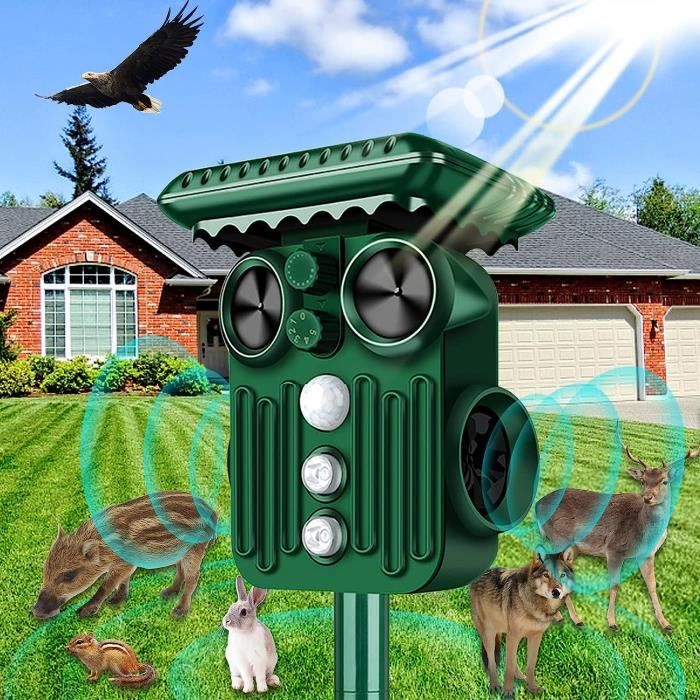 Répulsif à Ultrasons Pour Chats Et Animaux - étanche IP44, Détecteur Mouvement 110°, Portée 10 M, Solaire