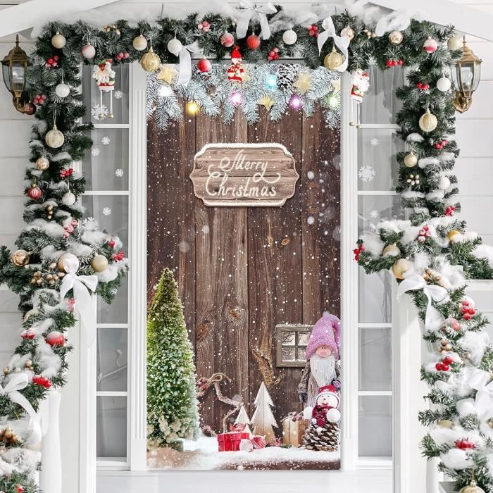 Décorations de Porte Noël Bannière de Porte Merry Christmas Toile de