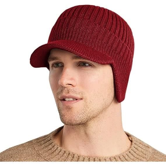 Bonnet Homme Mixte Hiver – Doublure Fourrure Chaude – Noir Unisexe