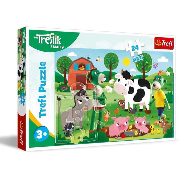 Trefl – Puzzle 3 en 1 : The Treflik Family, Les Treflik dans Le Monde des Dinosaures - 3 x 80 Pièces, Ensemble de Trois Puzzles pour Les Enfants à partir de 5 Ans