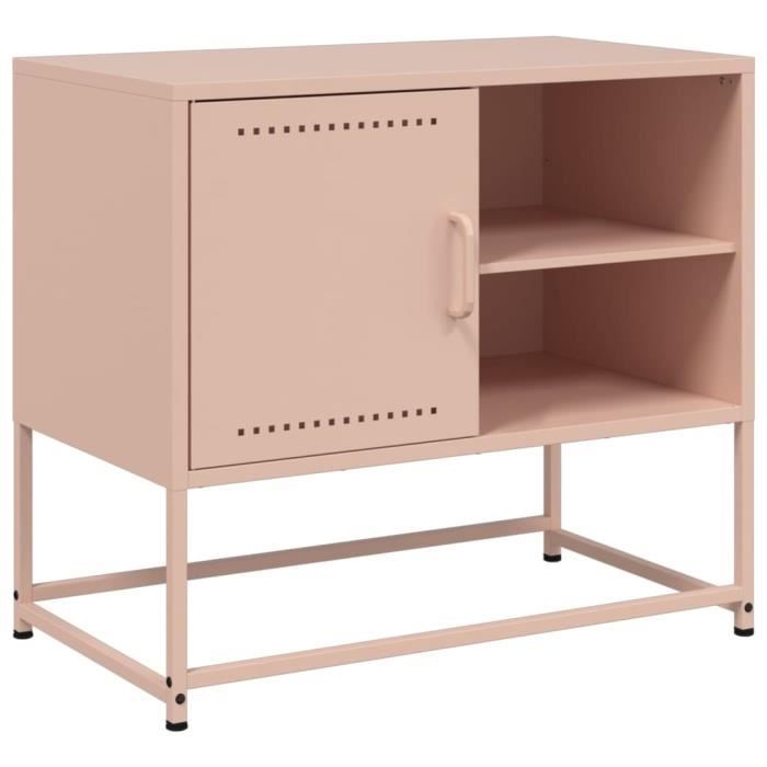 Meuble TV industriel rose - Rose Meuble - 68x39x60 5 cm - Porte et tiroir - Métal