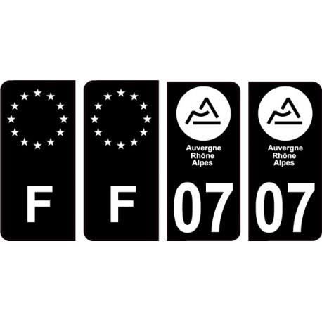 07 Ardèche nouveau logo Noir autocollant plaque immatriculation auto ville sticker Lot de 4 Stickers - Angles : arrondis