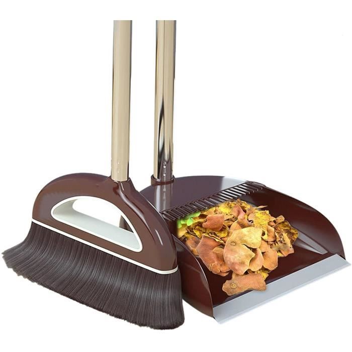 Balai Et Pelle à Poussière En Acier Inoxydable Doré - Manche Long Ergonomique - Pour Coins étroits Et Ménage