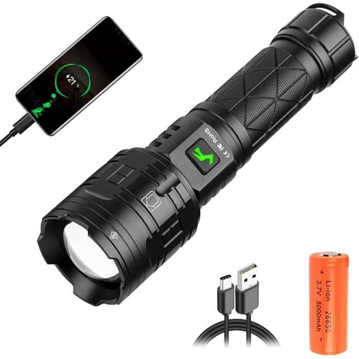 Lampe Torche Led Ultra Puissante 5000 Lumens Rechargeable, Usb Tactique Extrêmement Lumineuse