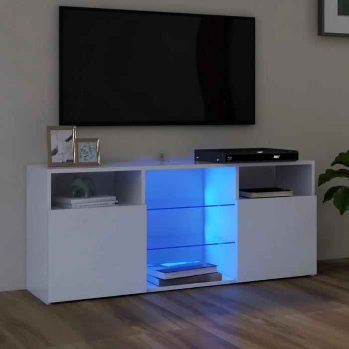 meuble hifi - meuble tv avec lumières led - blanc 120x30x50cm