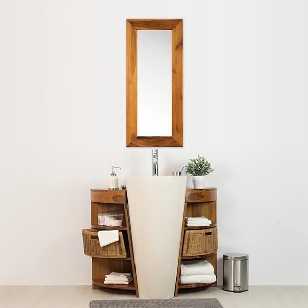 Ensemble De Salle De Bain Avec Vasque Totem Blanche Meubles Et Miroir En Teck Cdiscount Maison