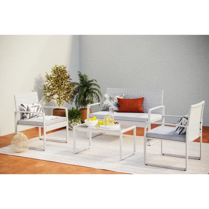 Le Sirena : Salon de jardin bas rÃ©sine tressÃ©e 4 personnes - Cdiscount  Jardin