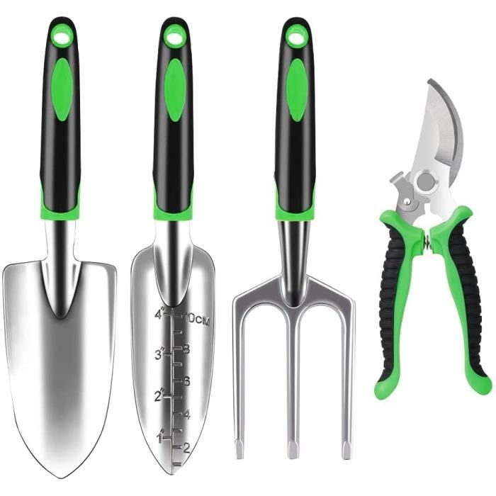 Kit De Jardinage 4 Outils Avec Boîte - Binette, Râteau, Pelle, Fourche - Manche Anti-dérapant - Idéal Débutant