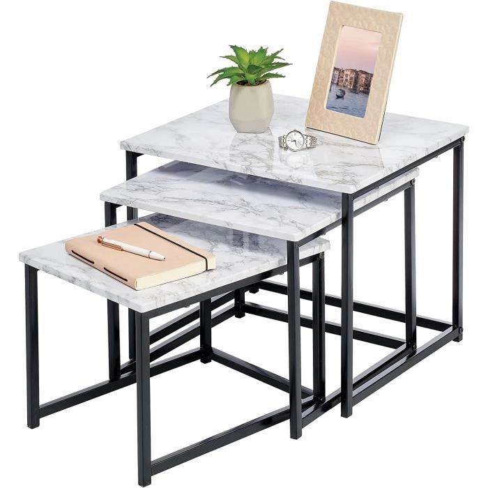 table gigogne de salon - basse (set 3) - design moderne look industriel bois pieds fer