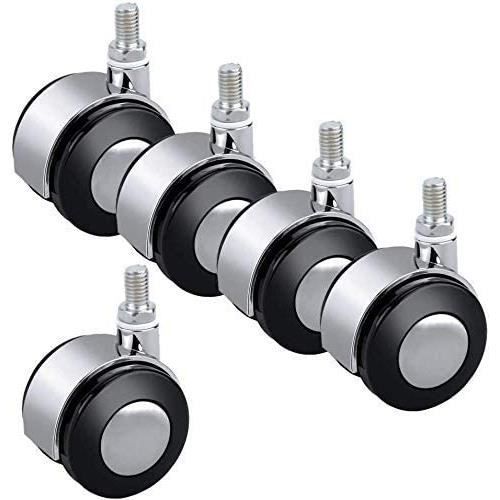 Lot De 4 Roulettes Meubles 40 Mm Polyuréthane - Tige Filetée M8/M10 25 Mm, Pivotantes 360°, Silencieuses & Robustes - Charge 150 Kg - Noir
