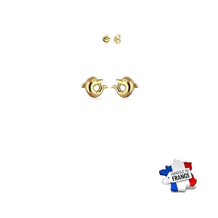 Boucles D'oreilles Puces Dauphin Cristal - Plaqué Or 750, Zircon, Neuf Avec étiquettes