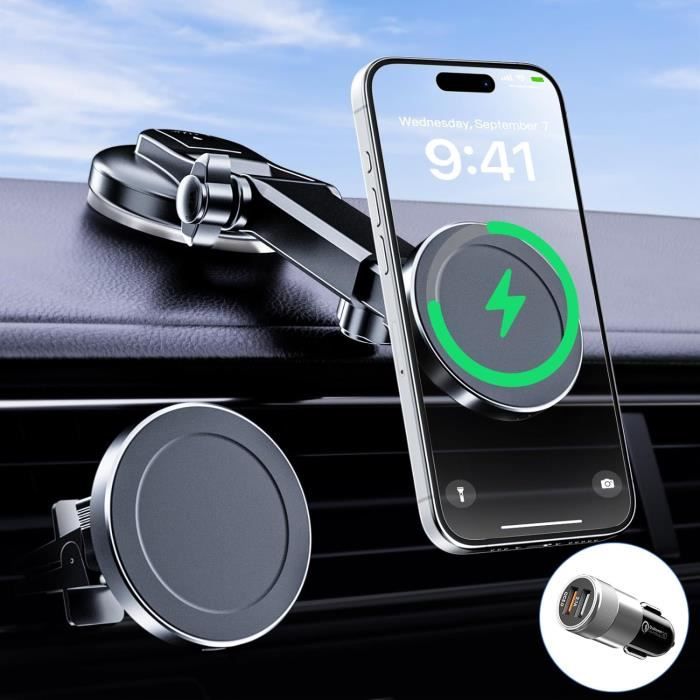 Chargeur Voiture Grille Aération Compatible Magsafe 15w Noir Force Power