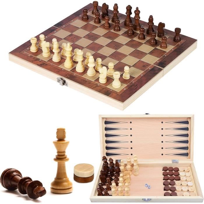 Generic Chess set 3 en 1 en Bois – Échiquier Pliable 24 cm