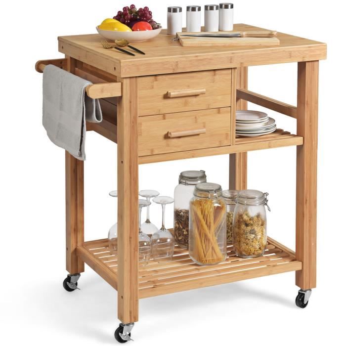 Costway Desserte îlot De Cuisine Desserte à Roulettes Chariot De Cuisine En Bois Avec Placard Etagere 2 Niveaux Reglables Et 1 Tiroir Support A Epices Porte Serviettes 116 X 40 X 85 Cm Noir