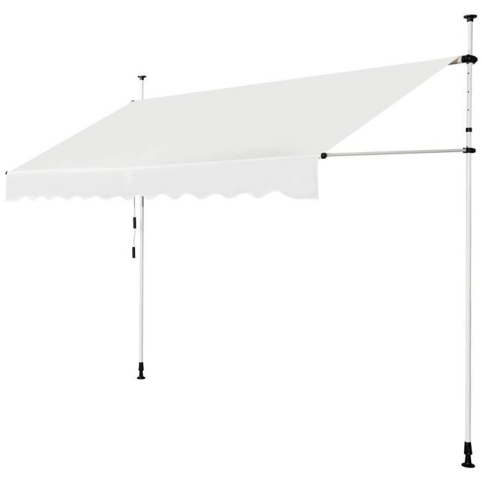 COSTWAY Store Banne Manuel Rétractable sans Perçage 350x125CM-AngleHauteur Réglable-en Métal et Tissu-FenêtreBalconJardin-Beige