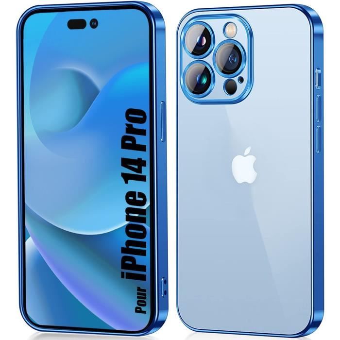 Coque IPhone 14 Pro Velours Caviar Bleu Fluo Transparent – Neuve Boîte