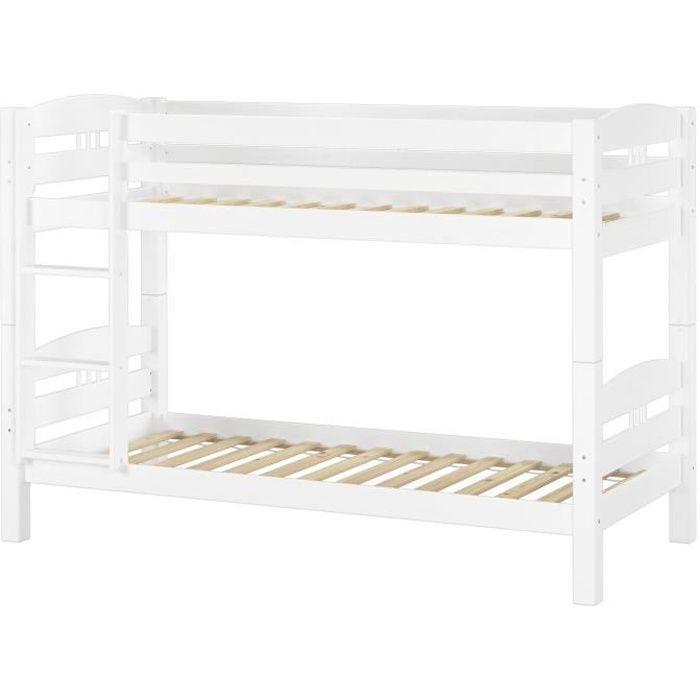 Lit superposé enfant pin massif blanc 90x200 y compris sommiers 60.10-09W Lit superposé enfant pin massif blanc 90x200 y compris sommiers 60.10-09W