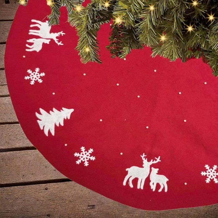 Jupe De Sapin De Noël Rouge 90 Cm – Cousse-pied Rond En Feutre Pour Cacher Le Pied Et Décorer Le Sapin