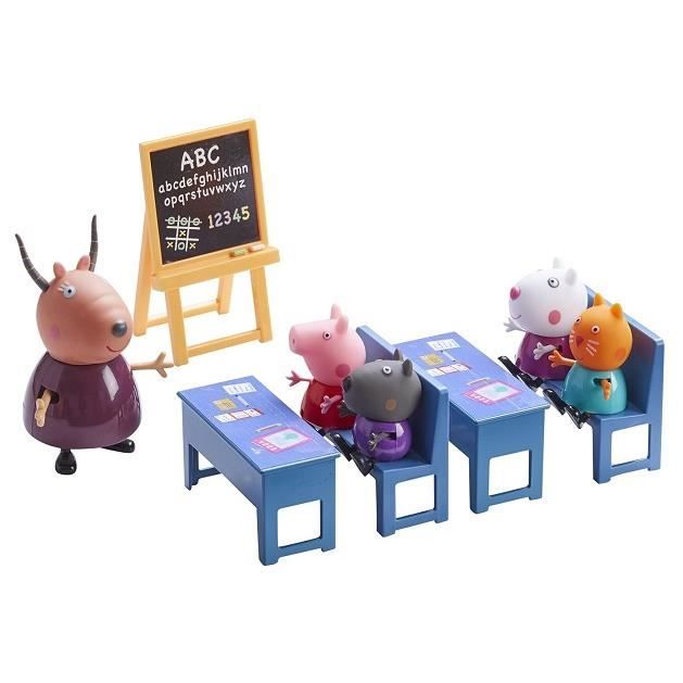 coffret ecole salle de classe peppa pig 5 figurines tableau bancs tables set jouet prescolaire enfant carte animaux