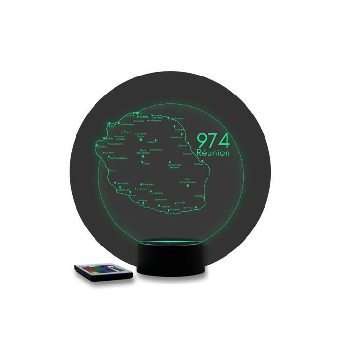 Veilleuse Adulte Lampe Fan Île De La Réunion 974 16 Couleurs PERSONNALISÉE, Avec Un Nom Ou Un Message, 3D LED Lampe Disponible En Plusieurs Modèles, Lampe De Chevet à Lumière D'ambiance Parfaite