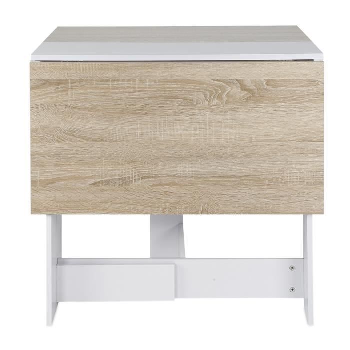 Table de Cuisine Pliable - KEDIA - 102.5*76*73cm - Aspect bois - Design contemporain - Blanc