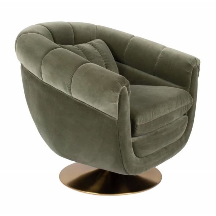fauteuil lounge member dutchbone style art déco en velours vert olive 79x82x88cm