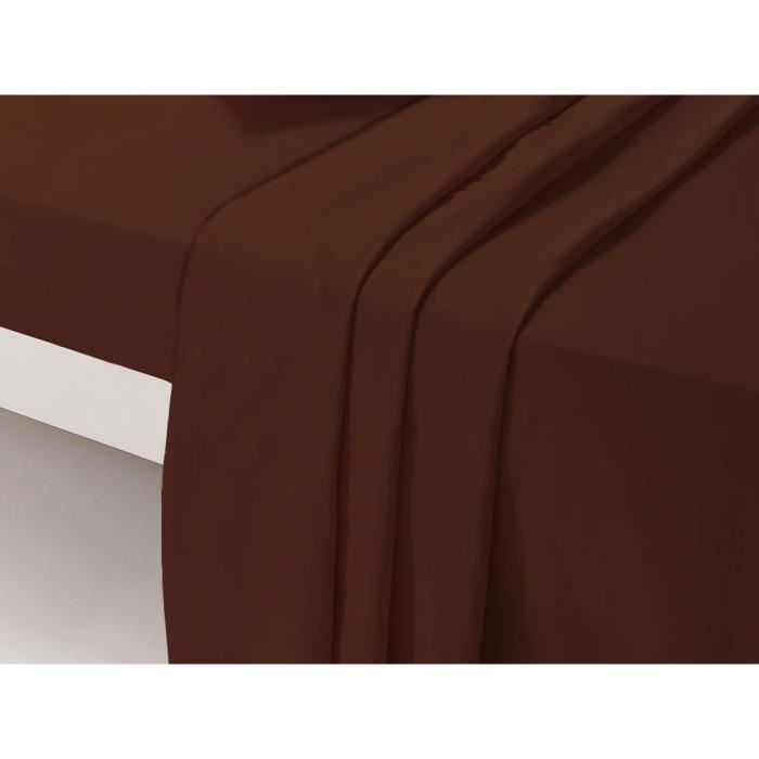 Drap plat - DP134 - Chocolat - 180 cm x 290 cm - 100% Coton - Lavable en machine à 60°
