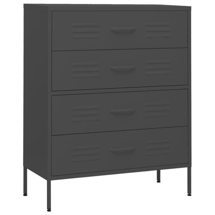 Commode - MOTHINESSTO - LY5821 - Anthracite - Acier - 3 tiroirs - 80x35x1015 cm