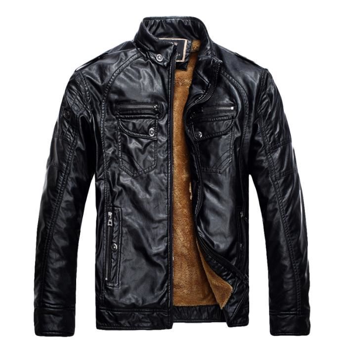 Blouson En Cuir Homme Coupe-vent - Style Sportif Avec Fermeture Zippée - Pour Temps Froid