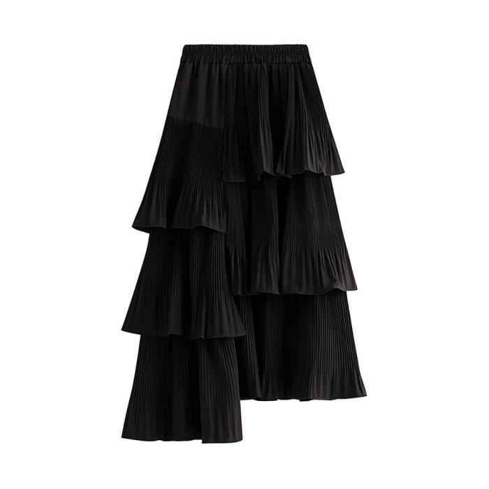 Jupe Asymétrique Femme Cedric Charlier Taille 8 (42) - Ligne A Rayures Drapées - Laine Noire - Neuve