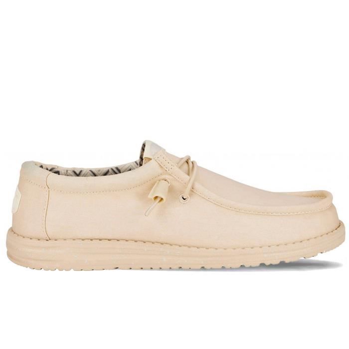 Chaussures bateau en toile Hey Dude Wally pour homme - Beige - Dessus en toile - Lacets