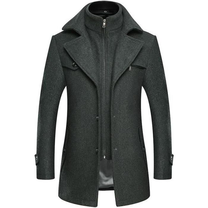 iCKER Mens Trench Coat Winter Wool Blend Jacket Overcoat Top Coat Warm Pea Coat 