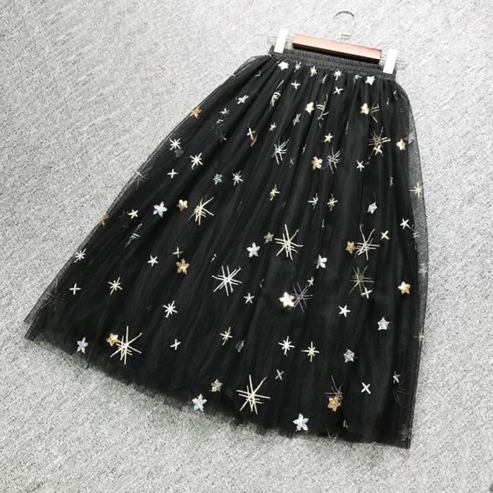 Femme Vintage Mi Longue Jupe en Tulle Taille Elastique Multi