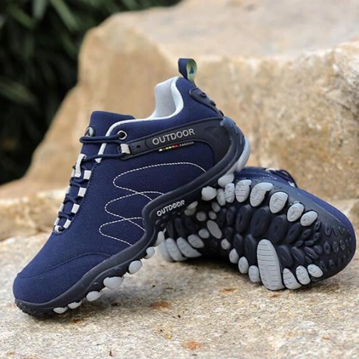 Chaussures Marche-Rando Homme Trekking Suédé Cuir Imperméablre Maintien -  Bleu