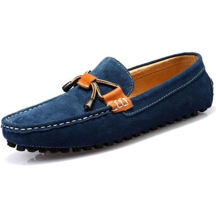 Chaussures Homme Confortable et vacuant la Sueur Cuir Bleu