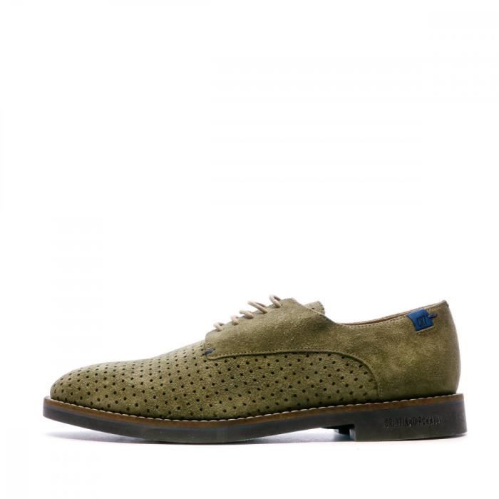 Chaussures Baskets Homme MJUS - Taille UK 8 - Couleur Kaki Vert Camouflage - Cuir Suédé Et Style Militaire