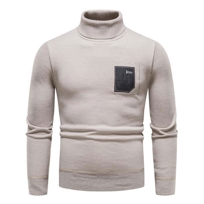 Sous Pull Homme Col Roulé en Tricot Doublure Polaire Pullover Chaud Epais  Automne Hiver Couleur Unie