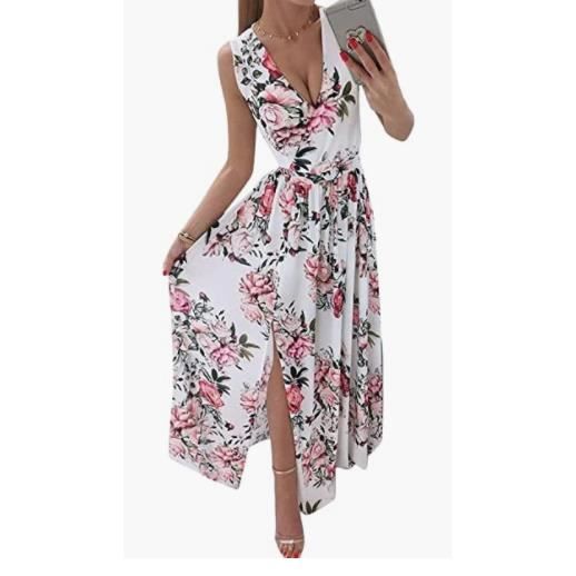Robe Été Longue Femme Ticticlily - Imprimé Floral, Sans Manches, Col V, Taille Grande