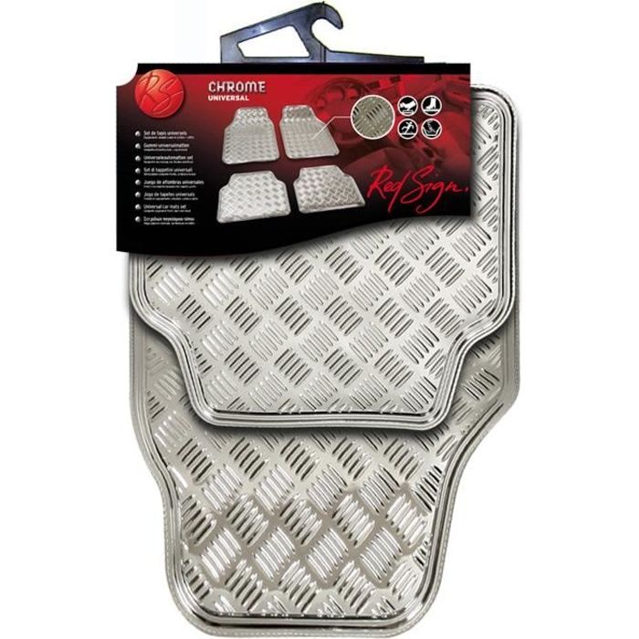 4PC universel effet métallique Checker Plaque Voiture Tapis De Sol Tapis Lot