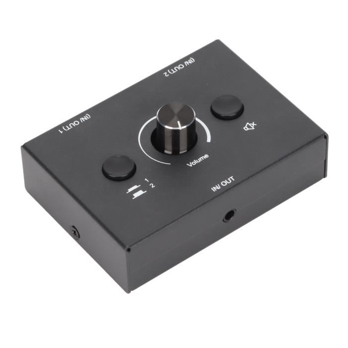 Okeeyseda Commutateur Audio Stéréo 3,5 mm Noir Sélecteur Audio 2 en 1 Sortie Casque Sélecteur Manuel Splitter Box Partage Audio
