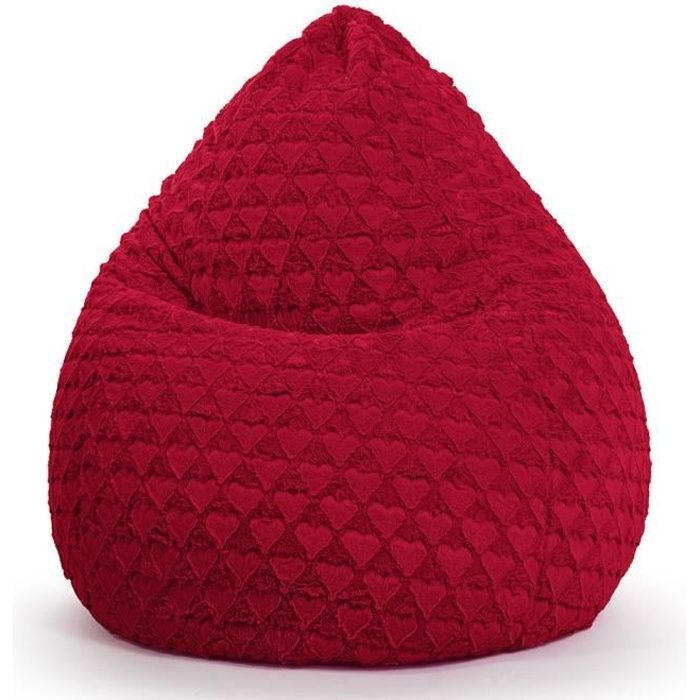 pouf enfant rouge en peluche tissée 100% polyester - sitting point - fluffy hearts l - dimensions 70x90 cm