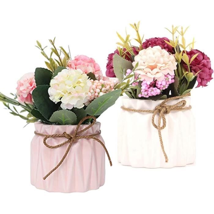 Ensemble De Fleurs Artificielles Avec Vase En Céramique Simulation Pot