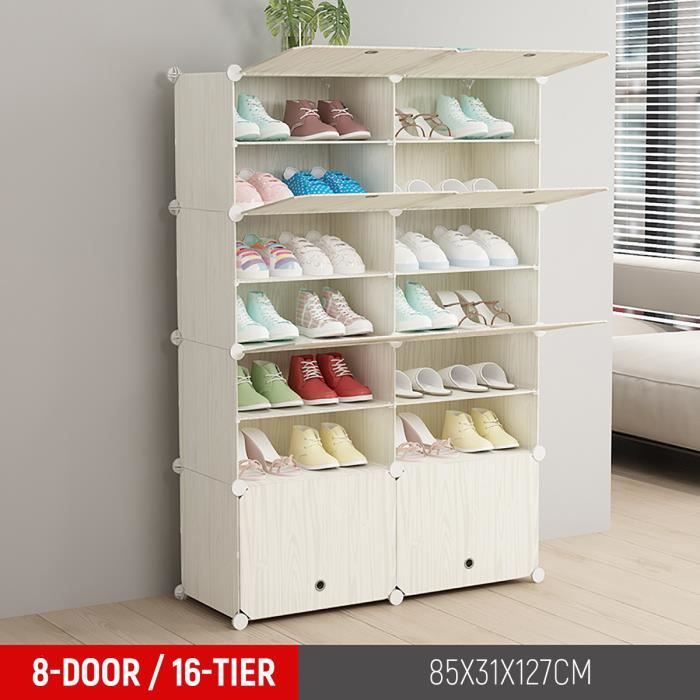 Armoire à Chaussures Meuble à Chaussures 16 Etagères en Plastique
