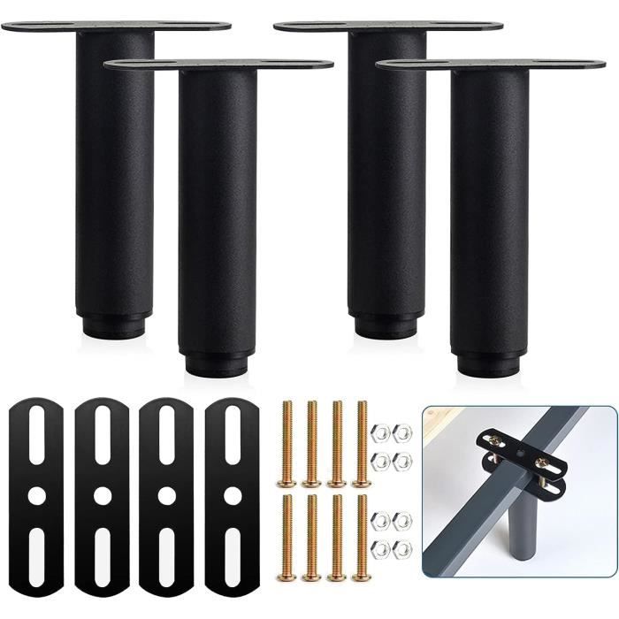 Lot de 4 pieds de support de lit réglables en hauteur (13 à 21,1 cm) pour très grand lit et grand lit, lattes de support central de meubles, kit de rechange pour