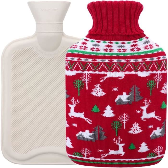 Bouillotte 2 Litres En Caoutchouc Avec Housse Tricot Rouge - 35x20 Cm, Neuve