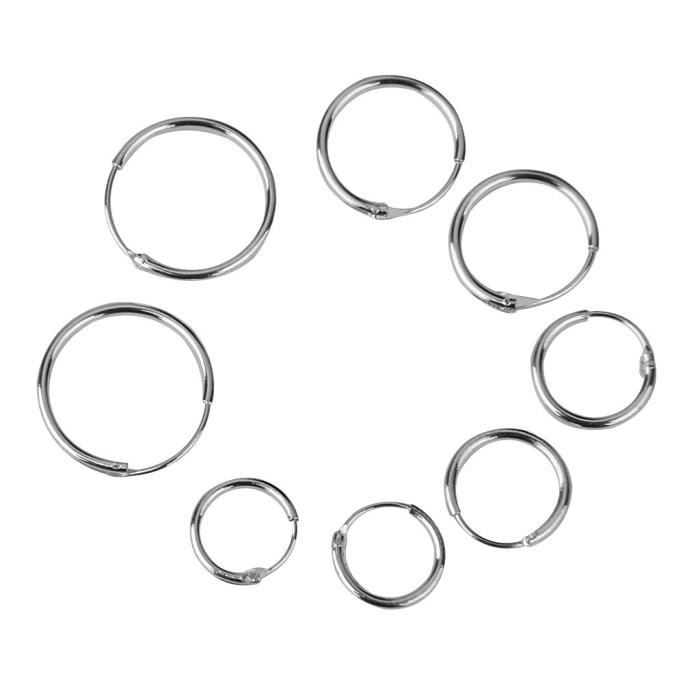 4 Paires De Boucles D'Oreilles Créoles Clip - 30/40/50/60 Mm, Argent, Or, Rose, Noir, Pour Oreilles Non Percées
