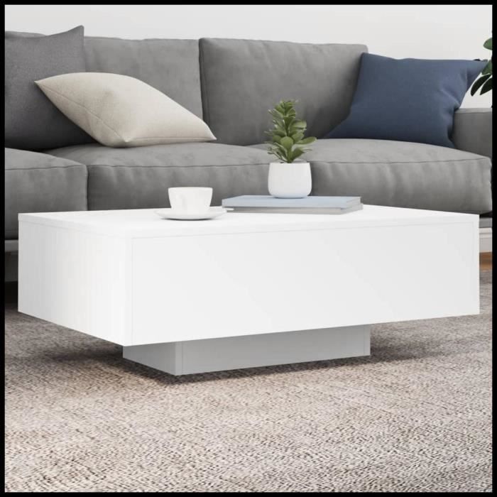 Table basse LED - VGEBY - 85 x 55 x 31 cm - Bois dingénierie - Design contemporain - Connecteur USB