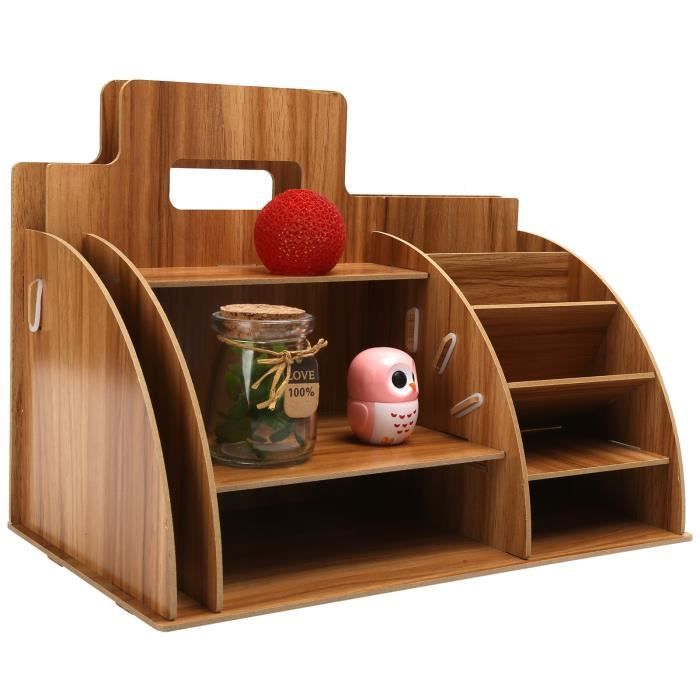 vvikizy étagère de bureau organiseur de bureau en bois, support de rangement innovant pour la papeterie et les meuble merisier